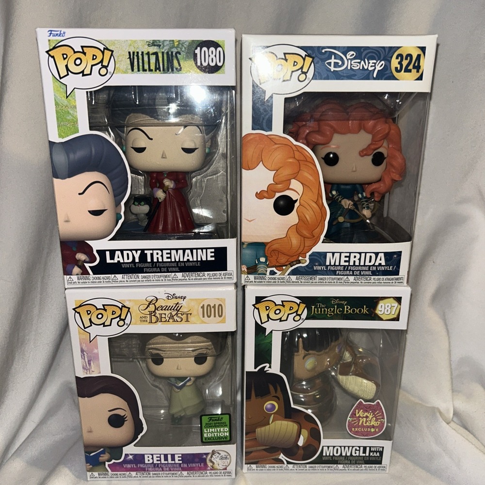 Funko Pop Disney‎ Lot Merida, Belle, Mowgli, Lady Tremaine